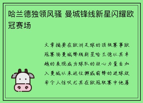 哈兰德独领风骚 曼城锋线新星闪耀欧冠赛场